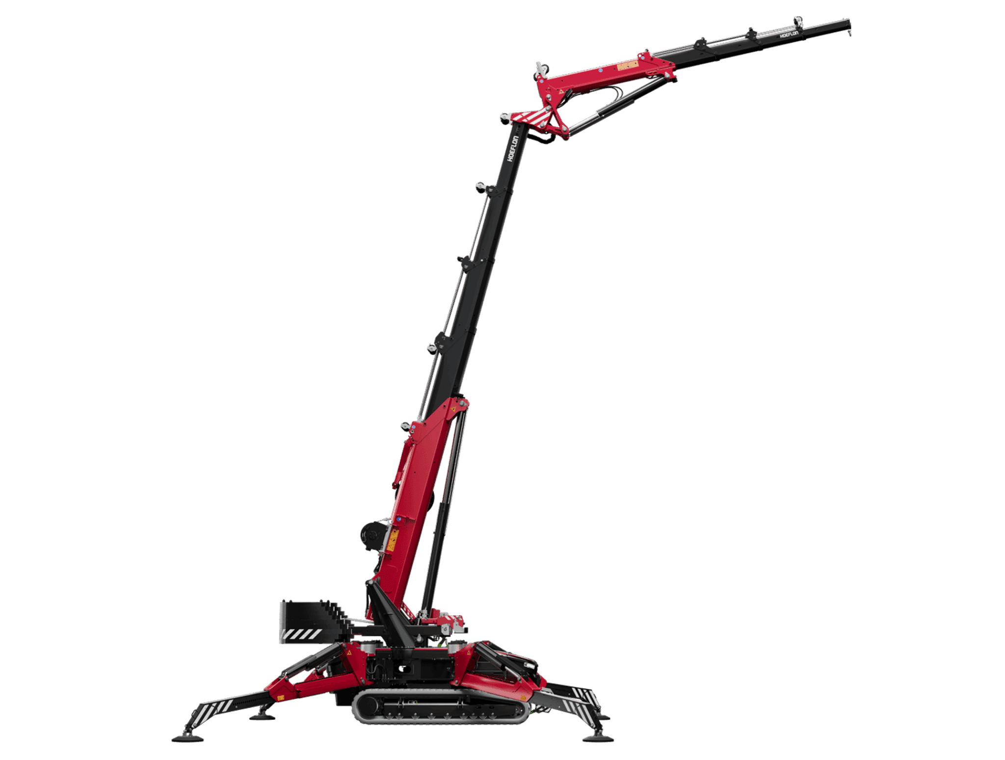 C30e en position de travail avec flèche partiellement déployée, vue de droite